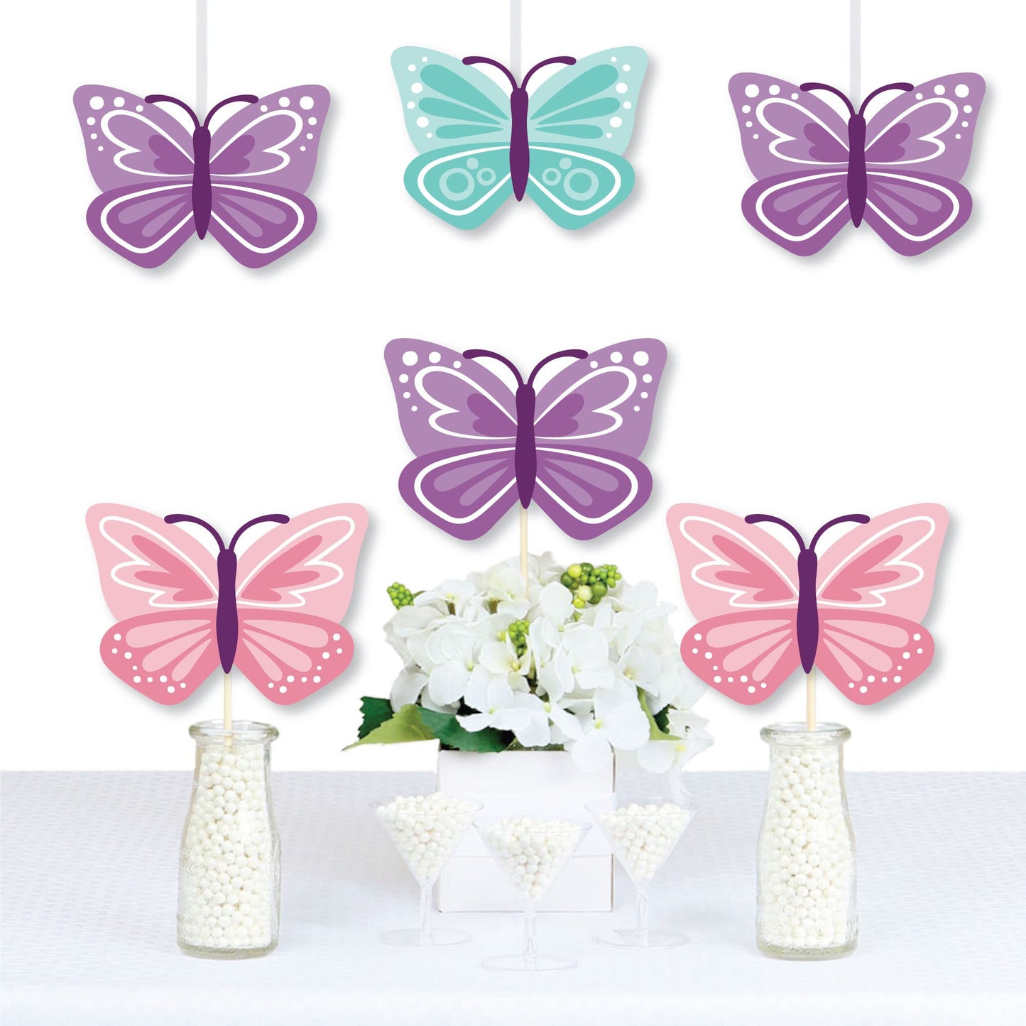 Big Dot of Happiness Beautiful Butterfly - Decorations DIY Floral Baby Shower or Birthday Essentials - Set of 20