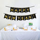 Fecedy Black Gold Happy New Year Banner for New year Party Decorations