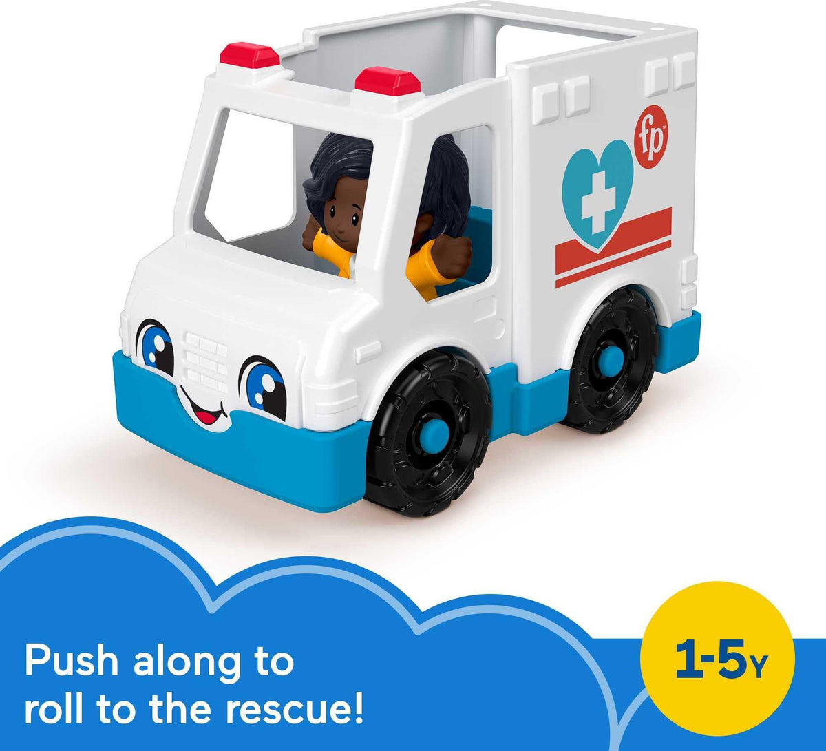 Fisher-Price Little People Ambulance, Push-Along Vehicle with EMT Figure for Toddlers and Preschool Kids Ages 1 to 5 Years