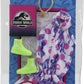 Barbie Doll Clothes Inspired by Jurassic World: Dominion, Complete Look, 2 Accessories, Shorts Romper with Pink Polka Dot & Dinosaur Print, Lime Green