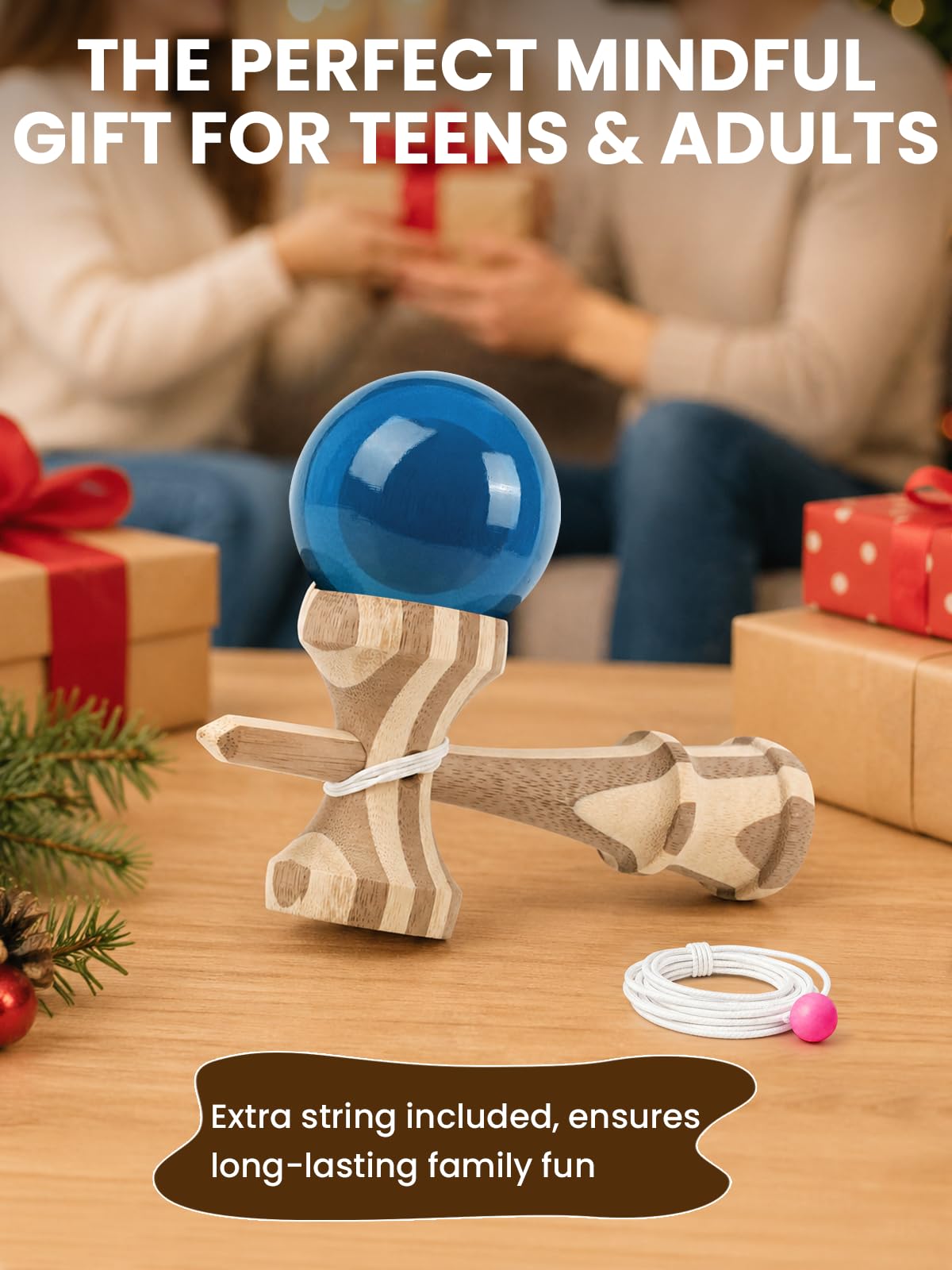 RQN Professional Bamboo Kendama 2 Pack - Full Size Wood Japanese Ball and Cup Toy, Hand-Eye Coordination Trainer & Mindful Gift, Extra String Included