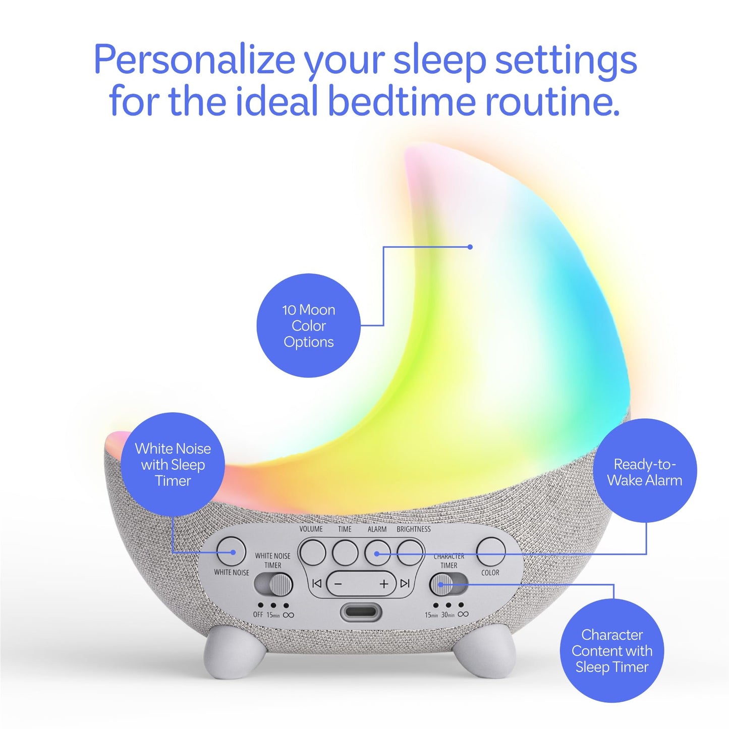 Move2Play, Dozi Sound Machine | Cute Sleep Toy + Sound Machine | 3+ Hrs Thoughtfully Made Bedtime Content | Moonlight Night Light with Changing Colors