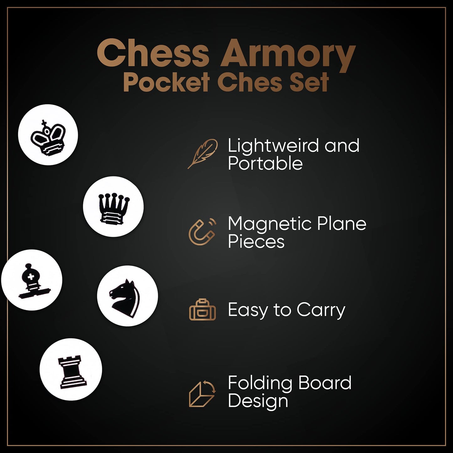 Chess Armory Pocket Chess Set - Portable Mini Chess Set for Adults and Youth - Mini Chess Board to Take Anywhere for an Unforgettable, Mind-Sharpening
