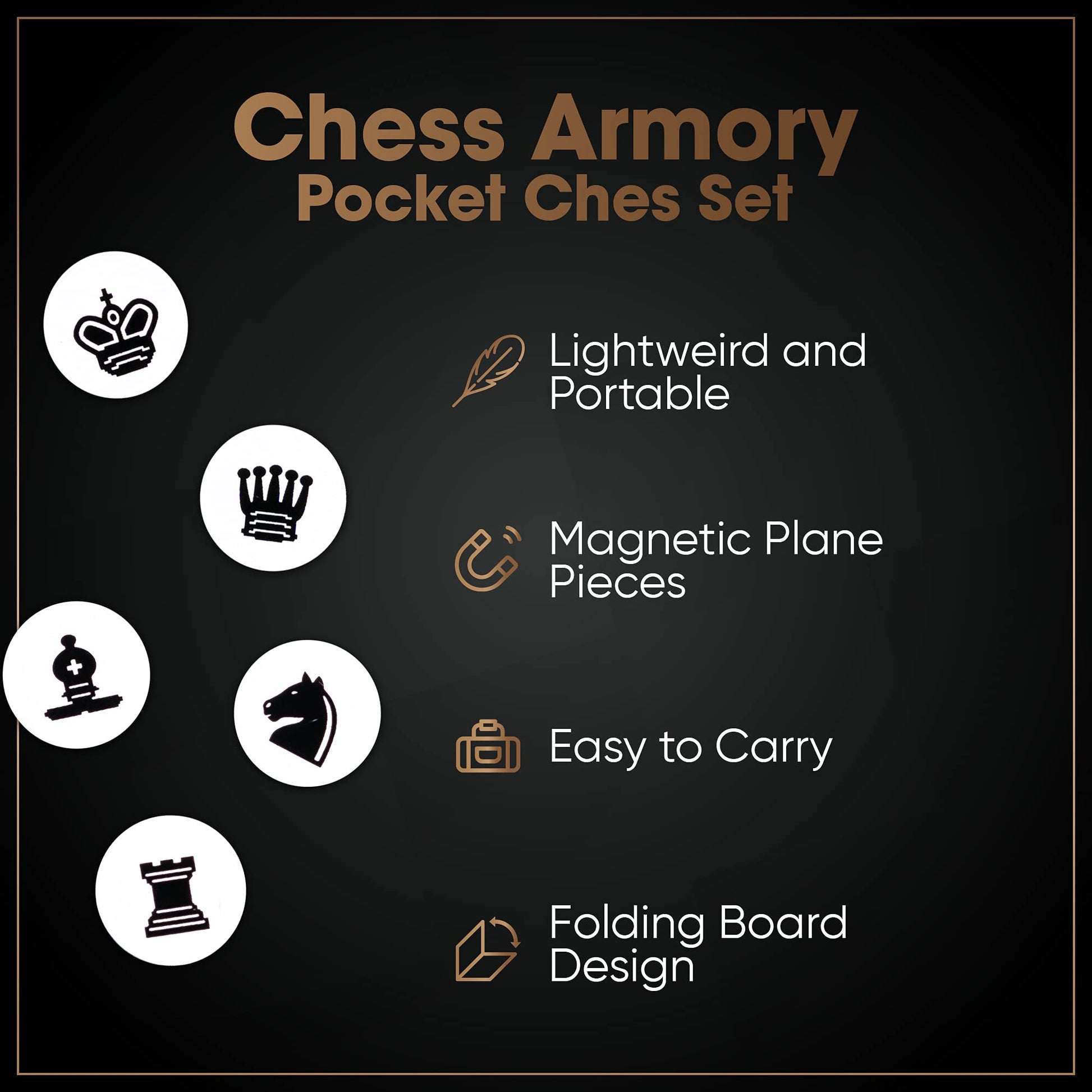 Chess Armory Pocket Chess Set - Portable Mini Chess Set for Adults and Youth - Mini Chess Board to Take Anywhere for an Unforgettable, Mind-Sharpening