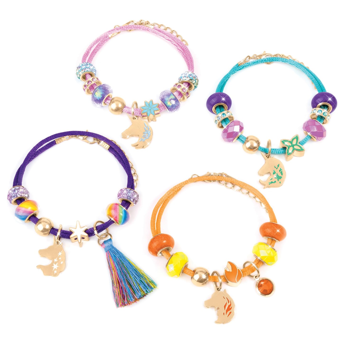 Make It Real: Unicorn Academy: Enchanting Unicorn Charms Bracelet Kit - 39pc DIY Jewelry Craft, Make 4 Charm & Bead Bracelets, Netflix Series, Kids 8+