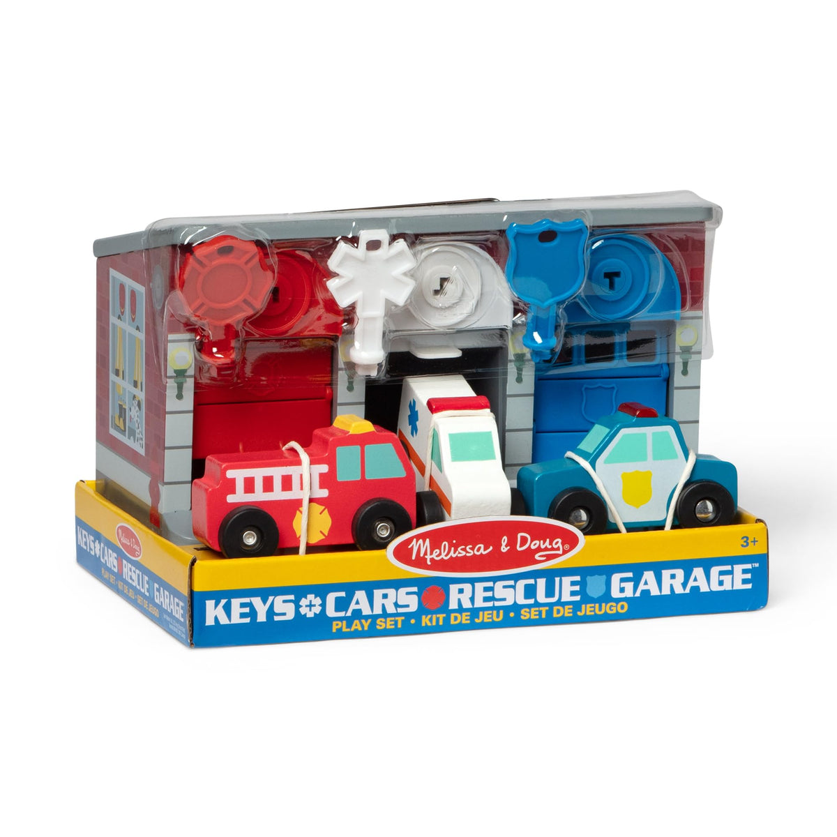 Melissa & Doug Keys and Cars Rescue Garage Wooden Toy Vehicles Set