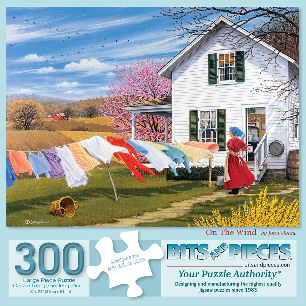Bits and Pieces 300 Piece Puzzles for Adults 300 Large Pieces 18" x 24" Jigsaw Puzzles Rustic Farmhouse Americana, Random Die Cut, No 2 Pieces Alike