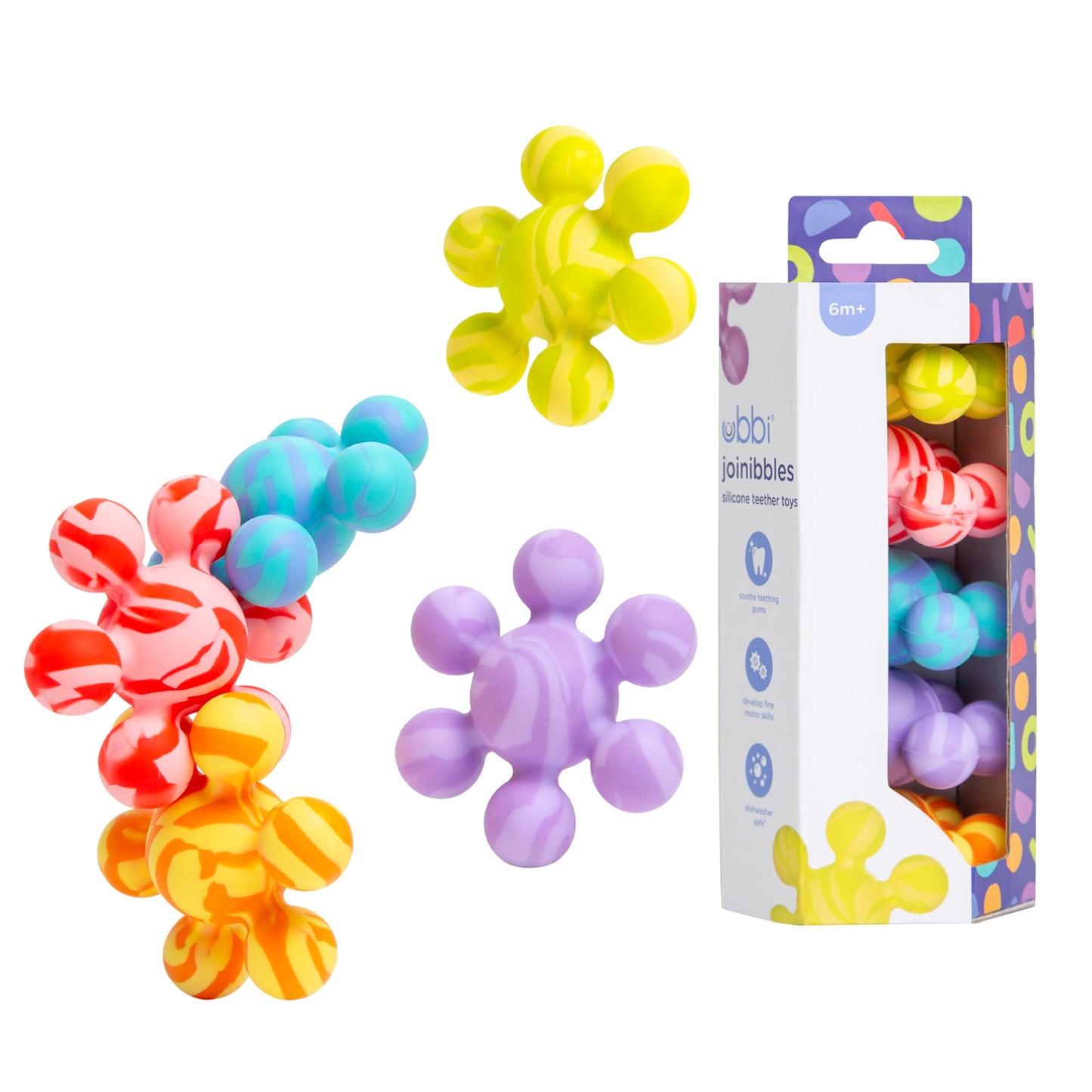 Ubbi Joinibble Teether for Babies, Food-Grade Platinum Silicone, 5 Pack