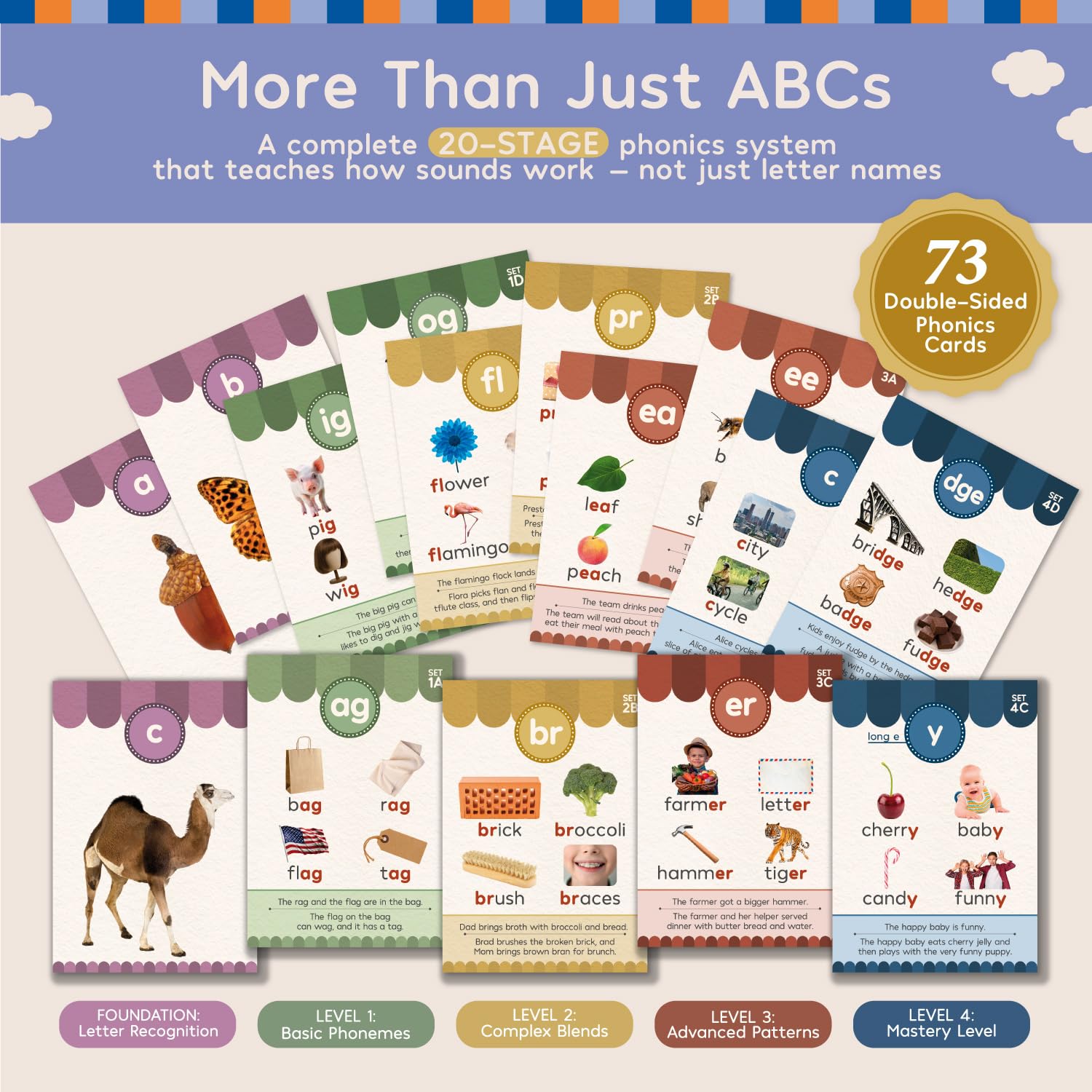 Montessori Phonics Set 20 Stages All-in-One Reusable Write & Wipe Activity Book with 73 Phonics Flash Cards Calm Early Learning Kit for Kids Ages 3-6