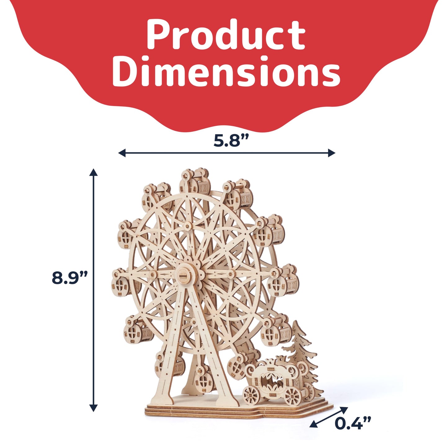 Prextex Ferris Wheel 3D Puzzle Wooden - 115 Precision Pieces Sturdy Wood - No Glue Needed for Assembly - Fun & Educational for Ages 8+ - Ideal
