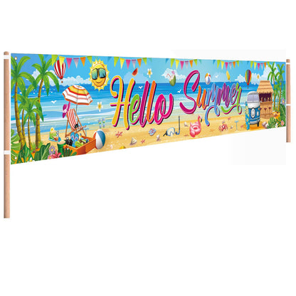 Hello Summer Banner, 118 x 20 Inch Beach Pool Hawaiian Luau Party Decorations for Outdoor Display