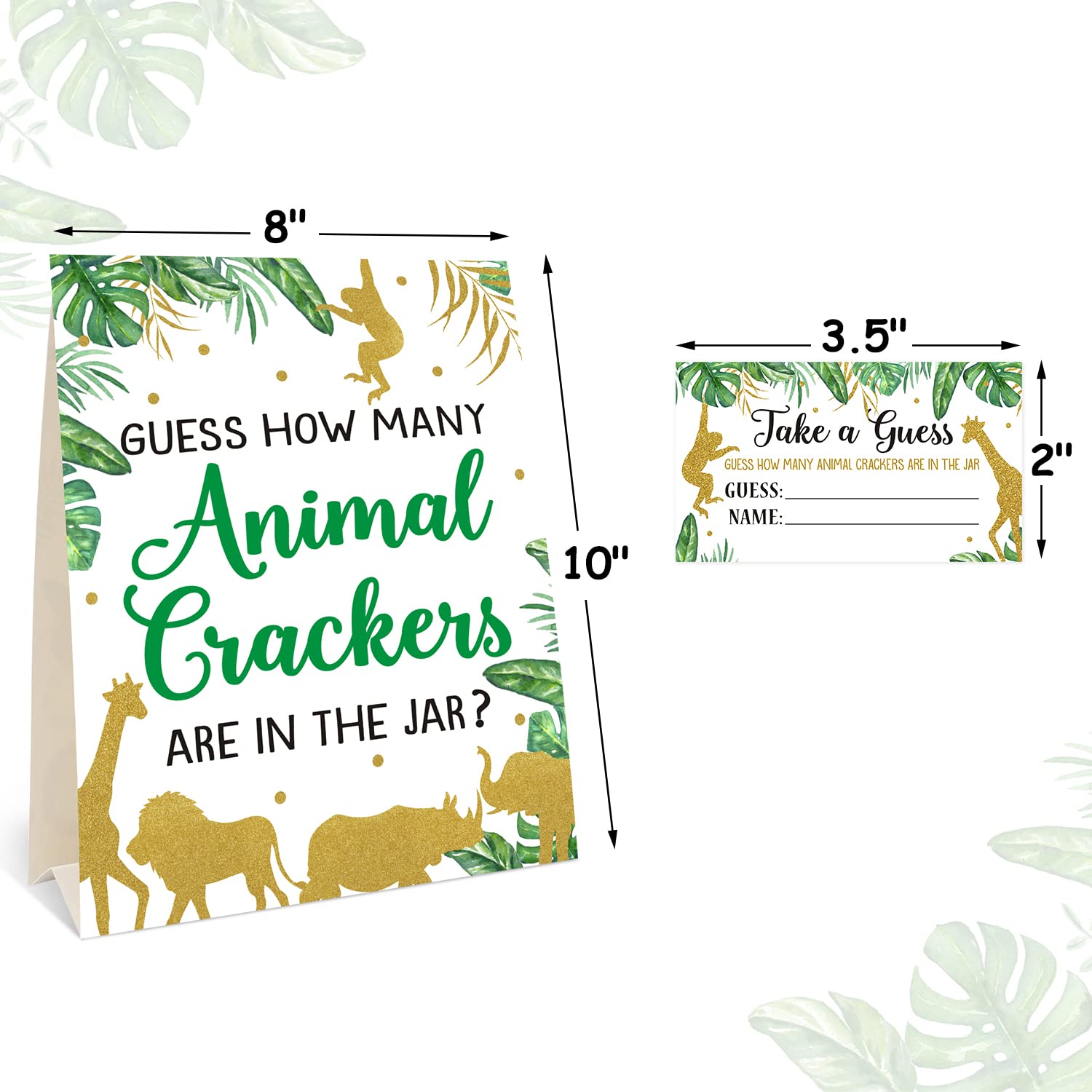 Bessmoso Safari Baby Shower Game - Guess How Many Animal Crackers, Jungle Theme Baby Shower Games with Standing Sign and 30 Cards, Gender Neutral Baby