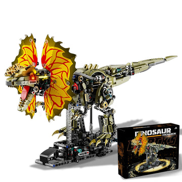 Mechanical Dilophosaurus Building Set, Flexible Joints with Light Effects and Realistic Details. Compatible with LEGO Animal Series, Great for Home