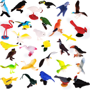 30 Pieces Realistic Bird Animals Figurines Mini Bird Animal Figures Model Cake Toppers Plastic Birda Figures Simulated Toucan Ostrich Owl Flamingo