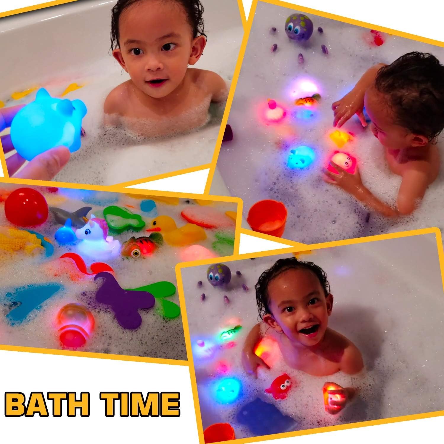 No Hole Bath Toy, 12 Pack Light up Animal, Flashing Color Tub Toys for Toddler Swimming Pool Party Bathtub Bathroom Shower Game, Bathtub Floating