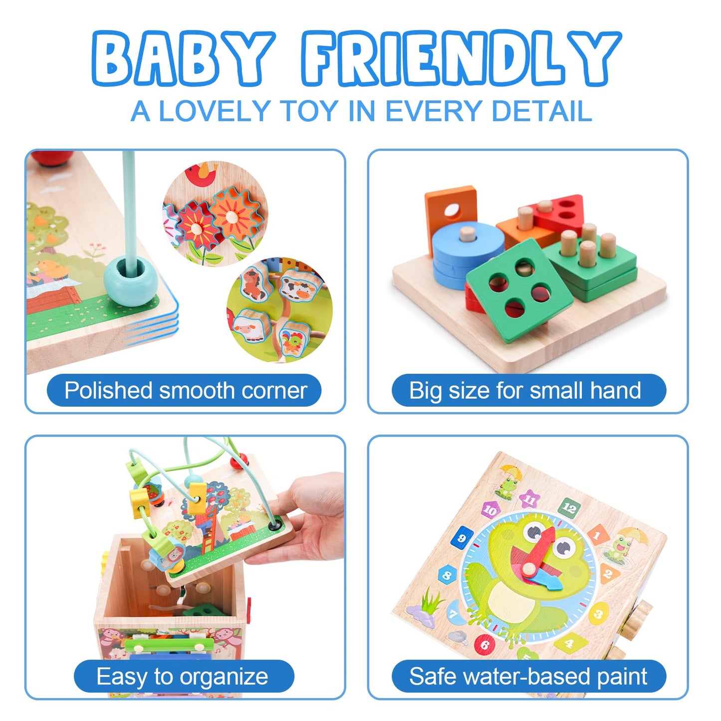 Wooden Activity Cube | Montessori Toys for 1 2 3 Year Old Toddlers | One Year Old 1st First Birthday Gift | Educational Toys for 12+ Months Baby Boys