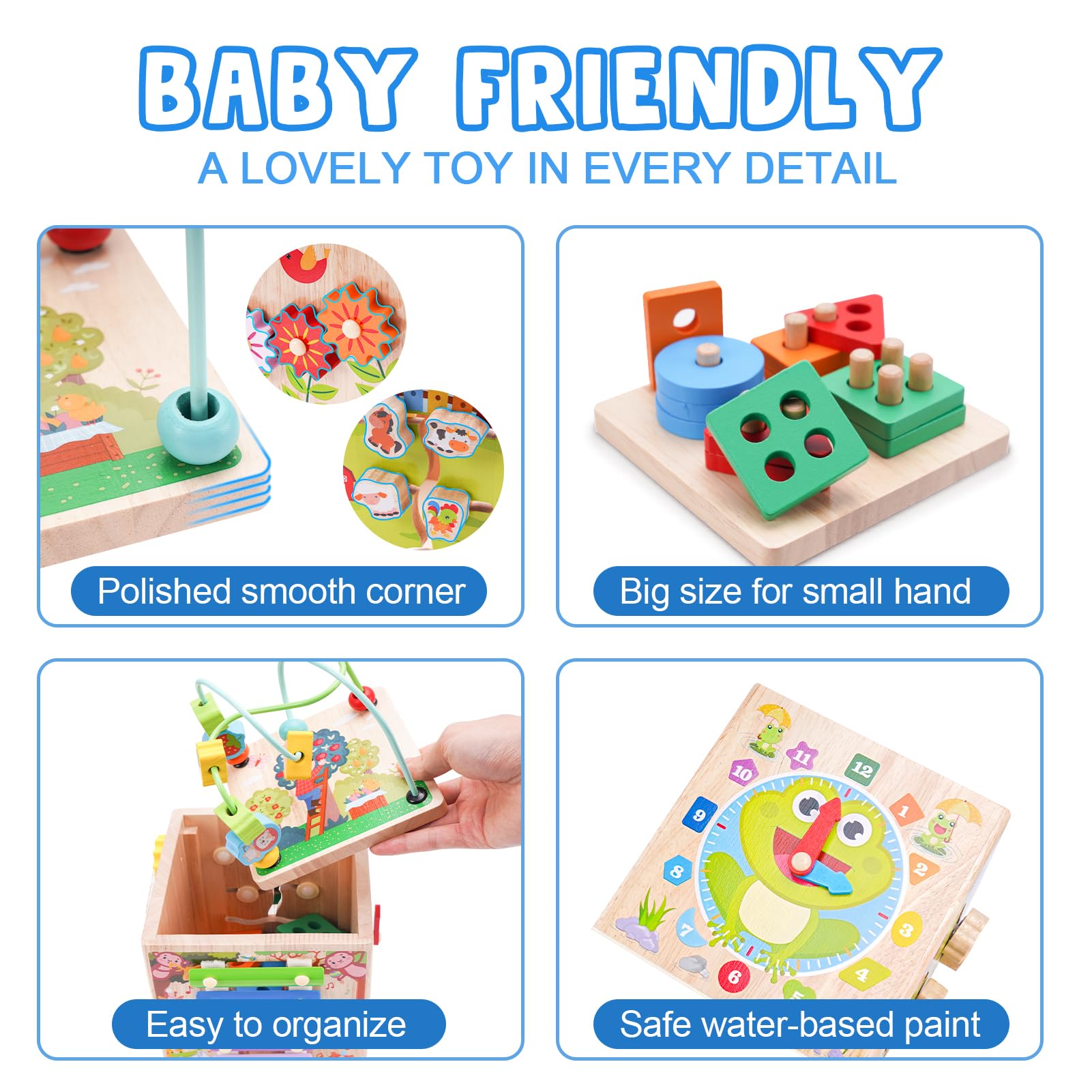 Wooden Activity Cube | Montessori Toys for 1 2 3 Year Old Toddlers | One Year Old 1st First Birthday Gift | Educational Toys for 12+ Months Baby Boys