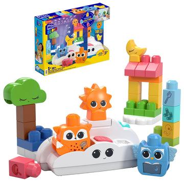 MEGA BLOKS Fisher-Price Toddler Building Blocks Toy, Rise & Snooze Night Light with 30 Pieces, Sound and Light Effects, Star Projector, Ages 1+ Years