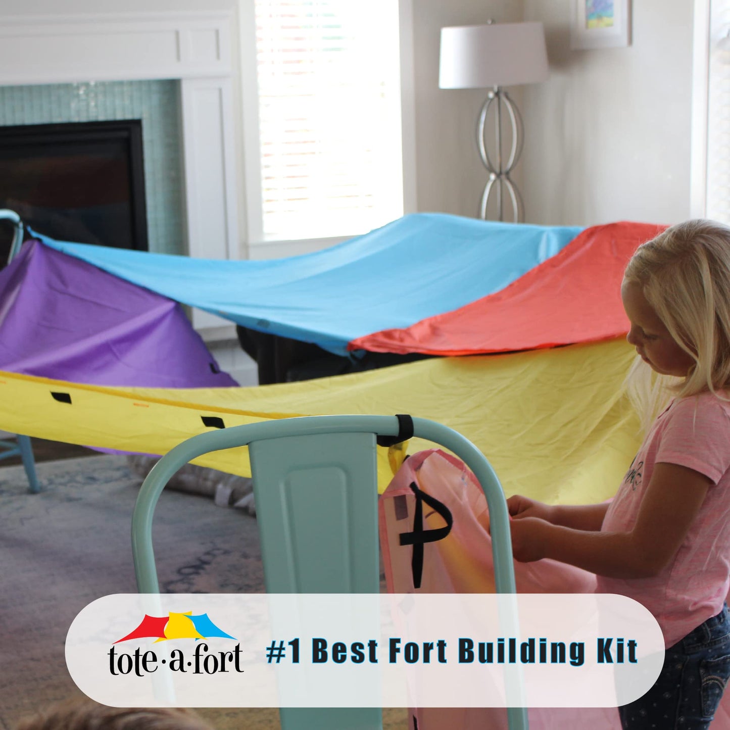 Tote a Fort Original XL Blanket Fort Building Kit - Portable Playhouse Play Tent Fort - Indoor & Outdoor Toy Set for Ages 4-12+ - STEM Toy - 4 Blanket