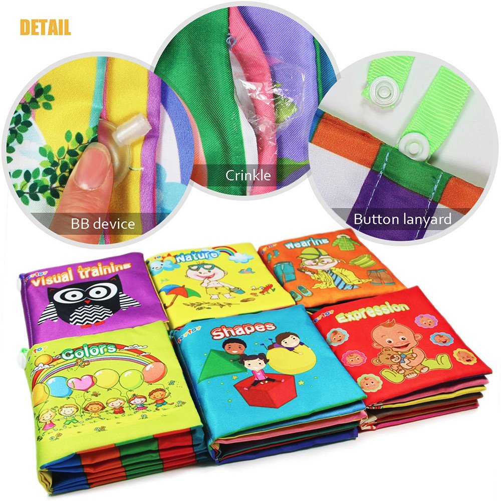 teytoy My First Soft Book, 6 PCS Nontoxic Fabric Baby Cloth Books Early Education Toys Activity Crinkle Cloth Book for Toddler, Infants and Kids