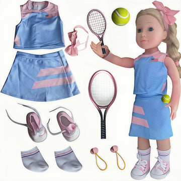 Wenzhuo 18inch Doll Clothes and accessories-18 Dolls Tennis Sports Outfits-Tops, Short Skirt, Headbands, Hair Band?Doll Socks, Dolls Shoes, Rackets