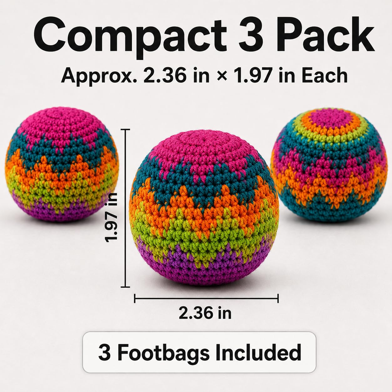 Norce Sactor 3 Pack Crochet Footbags, Random Colors Knitted Hacky Kick Sack Balls - Soft 40g Weighted Footbag Juggling Balls for Adults, Teens