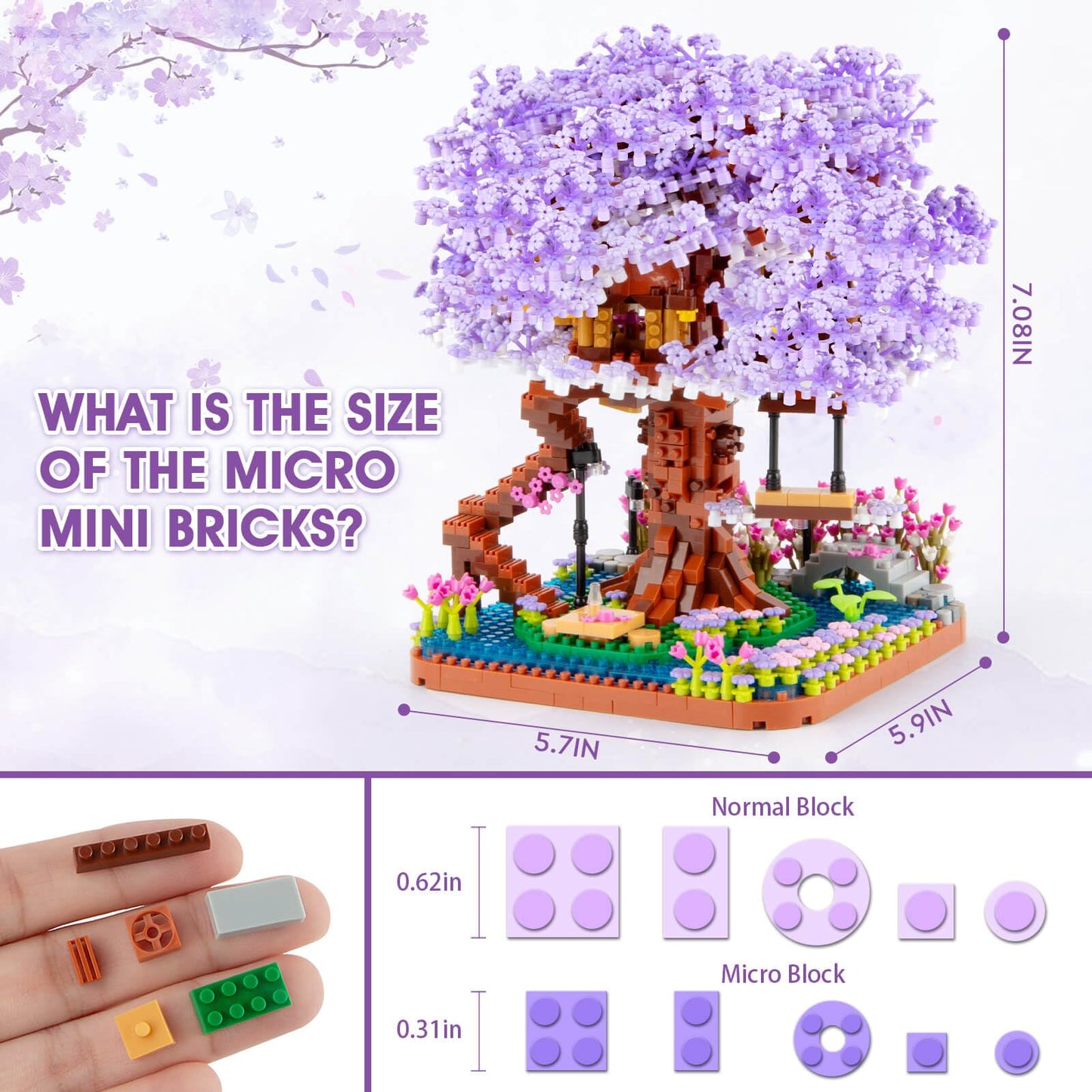 HIGH GODO Cherry Blossom Bonsai Tree Micro Building Set, Japanese Sakura Tree House Model Sets, Flowers House Mini Bricks Building Kit, Creative Toys