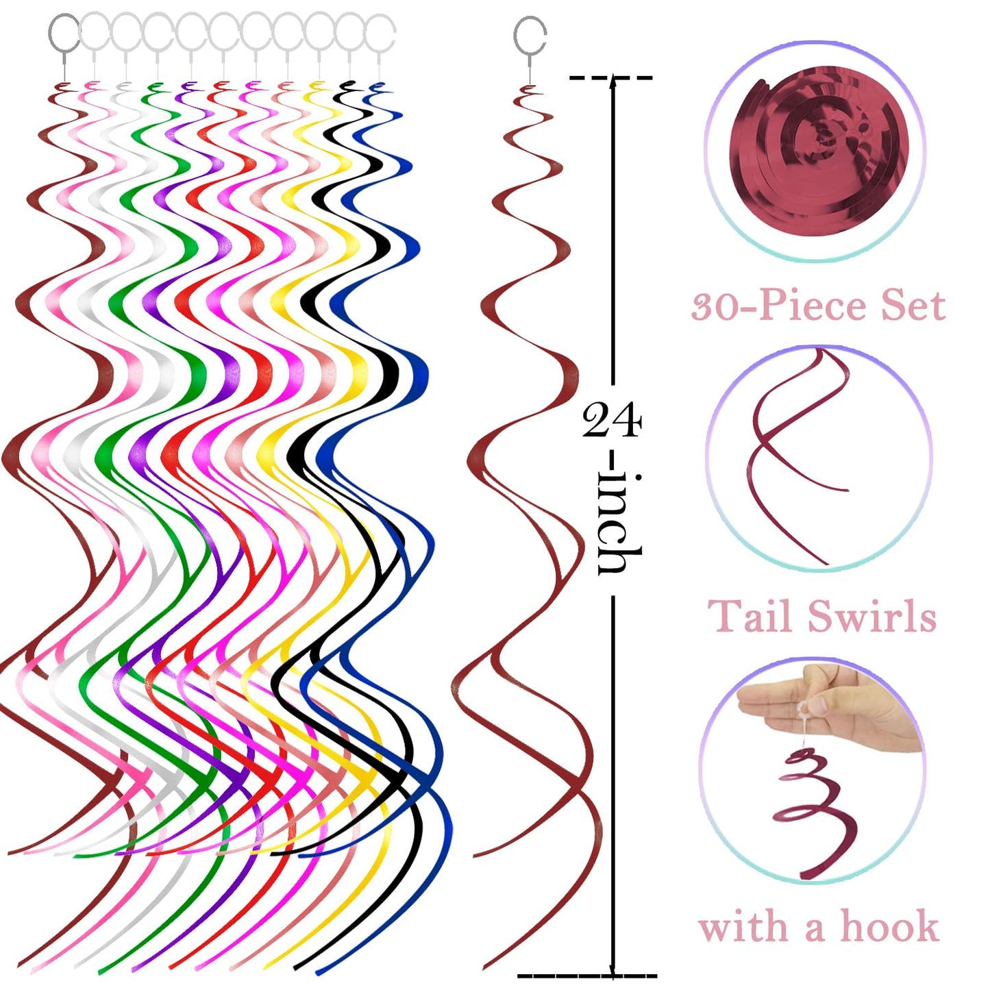 30 Pcs Burgundy Swirls Decorations Hanging Swirl Decorations Party Streamers for Party Decorations Ceiling