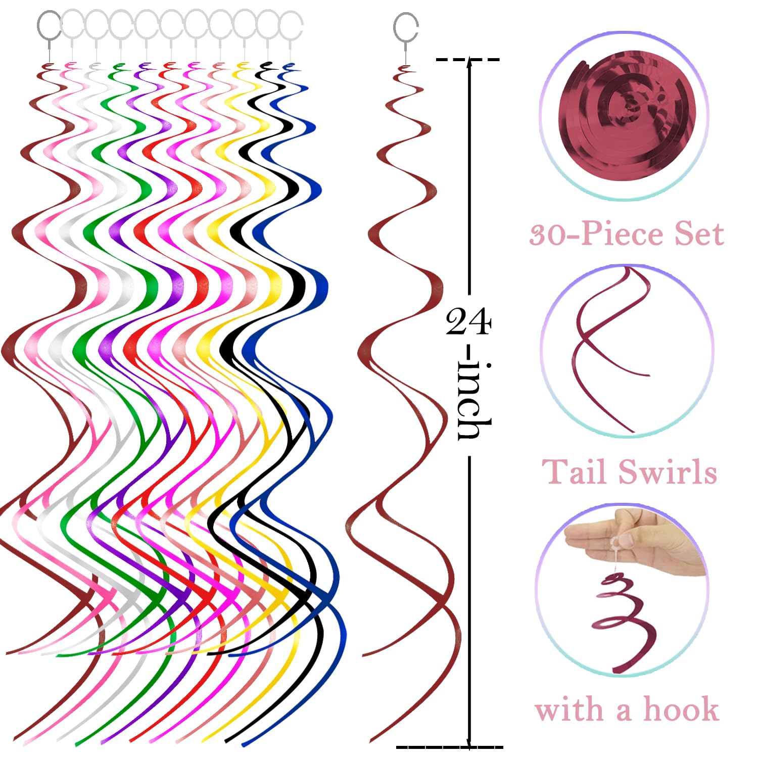30 Pcs Burgundy Swirls Decorations Hanging Swirl Decorations Party Streamers for Party Decorations Ceiling