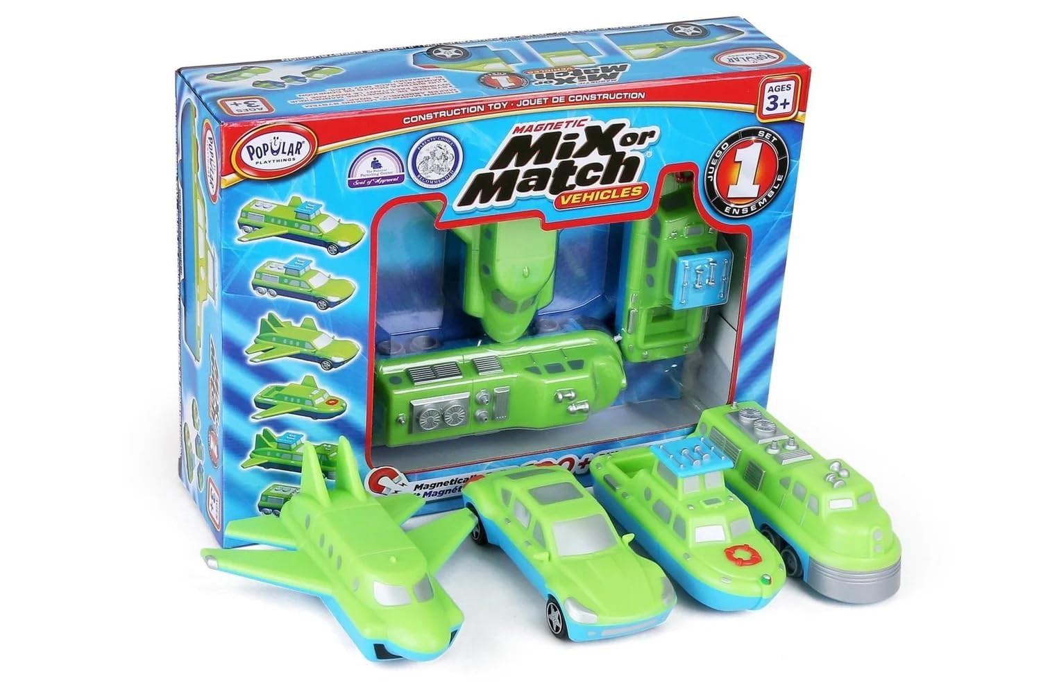 POPULAR PLAYTHINGS Magnetic Vehicles for Toddlers 1-3, Mix or Match Car Toys, Set of 4 Gift for Kids - Vehicles 1