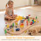 60Pcs Train Set for 3 Year Old Boys, Double-Side Wooden Train Set Tracks for Toddlers, Fits Brio, Thomas, Melissa and Doug, Kids Wood Train Toys for 3
