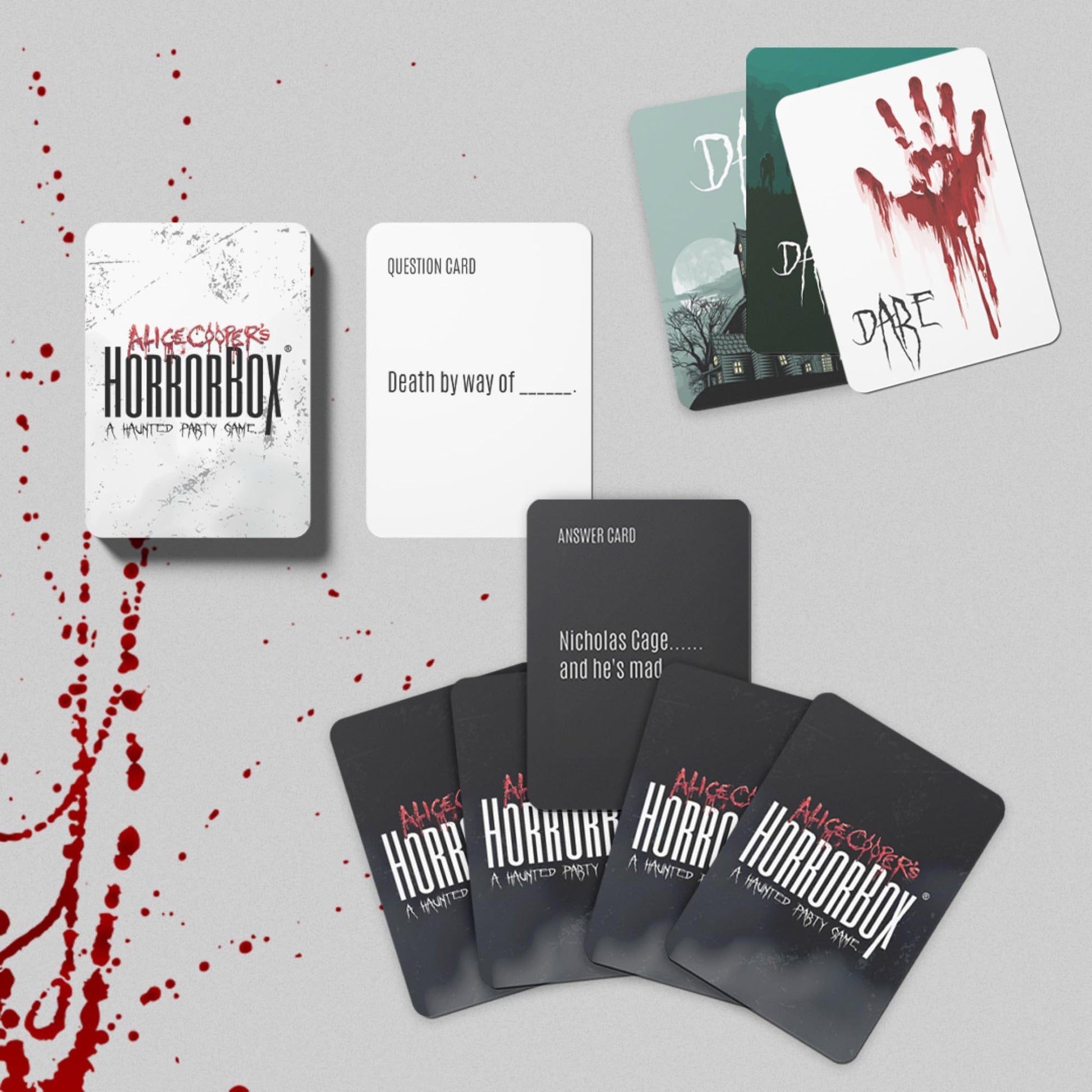 Alice Cooper's HorrorBox Horror Movie Party Game - Hilarious and Spooky Card Game for Parties, Family Game Night, and Fans of Scary Movies - Ages 14+
