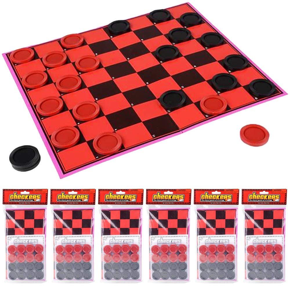 Gamie Checkers Board Game for Kids, Set of 6, Classic Checkers with Red and Black Pieces, Fun Travel Games for Kids and Adults, Cool Birthday Party