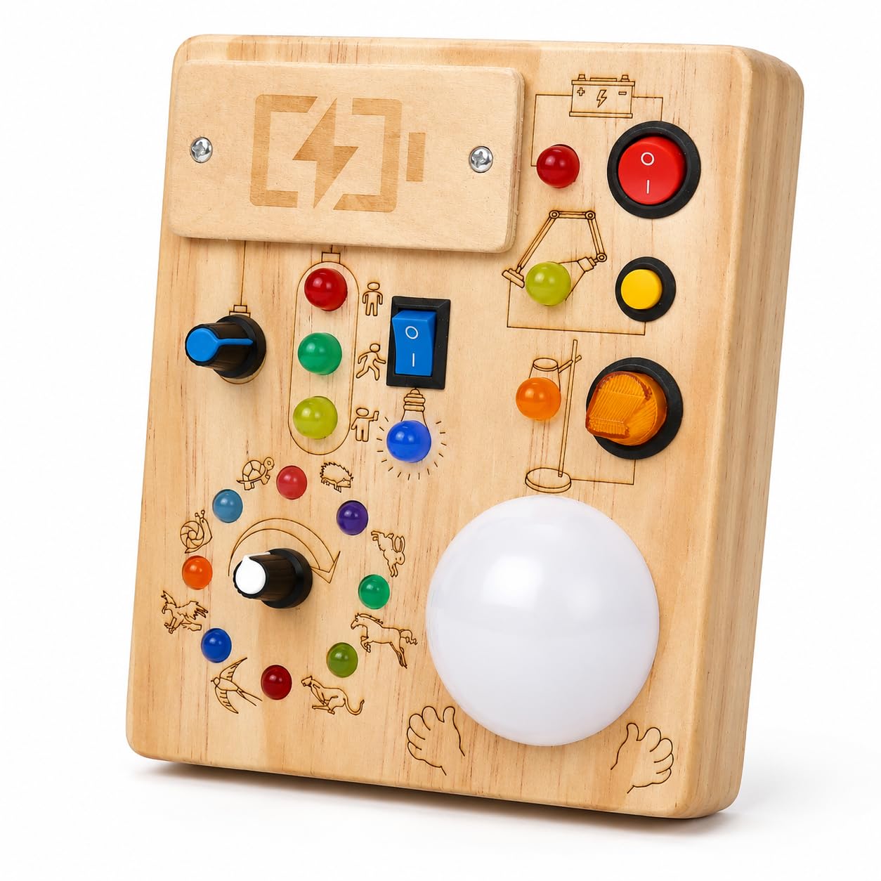 IRUPEN Montessori Busy Board for Toddlers 1-3 Year Old, Sensory Activity Toys for Baby Aged 1 2 3 Years Old with LED Light Switches, Wooden Travel