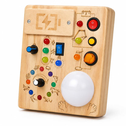 IRUPEN Montessori Busy Board for Toddlers 1-3 Year Old, Sensory Activity Toys for Baby Aged 1 2 3 Years Old with LED Light Switches, Wooden Travel