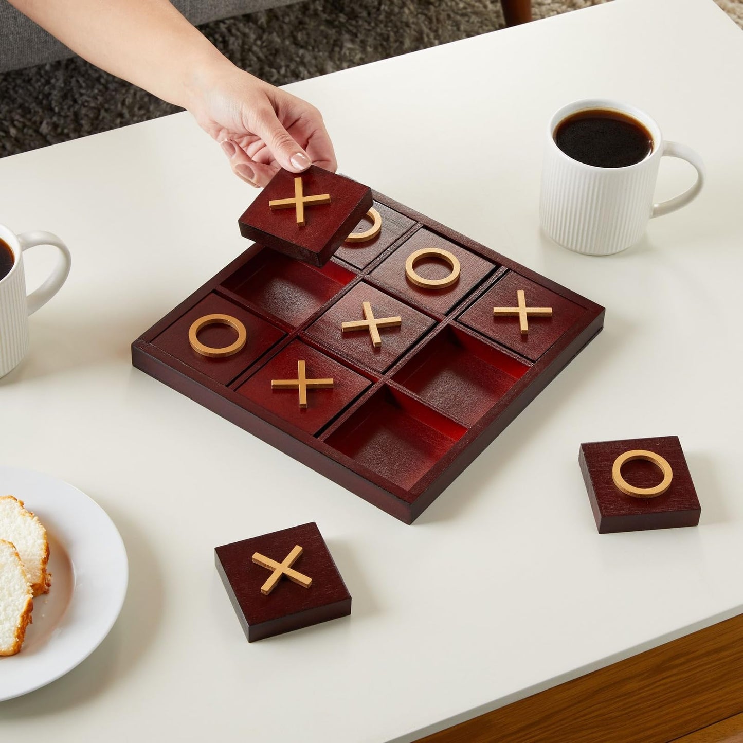 Juvale Tic Tac Toe Board Game - Outdoor Table Games for Patio & Indoor Tabletop Play - Portable Board & Storage Box - 9.5 x 9.5 in, Cherry Red Solid