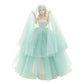 BARWA Light Blue Wedding Dress with Veil Evening Party Princess Light Blue Gown Dress for 11.5 inch Girl Doll