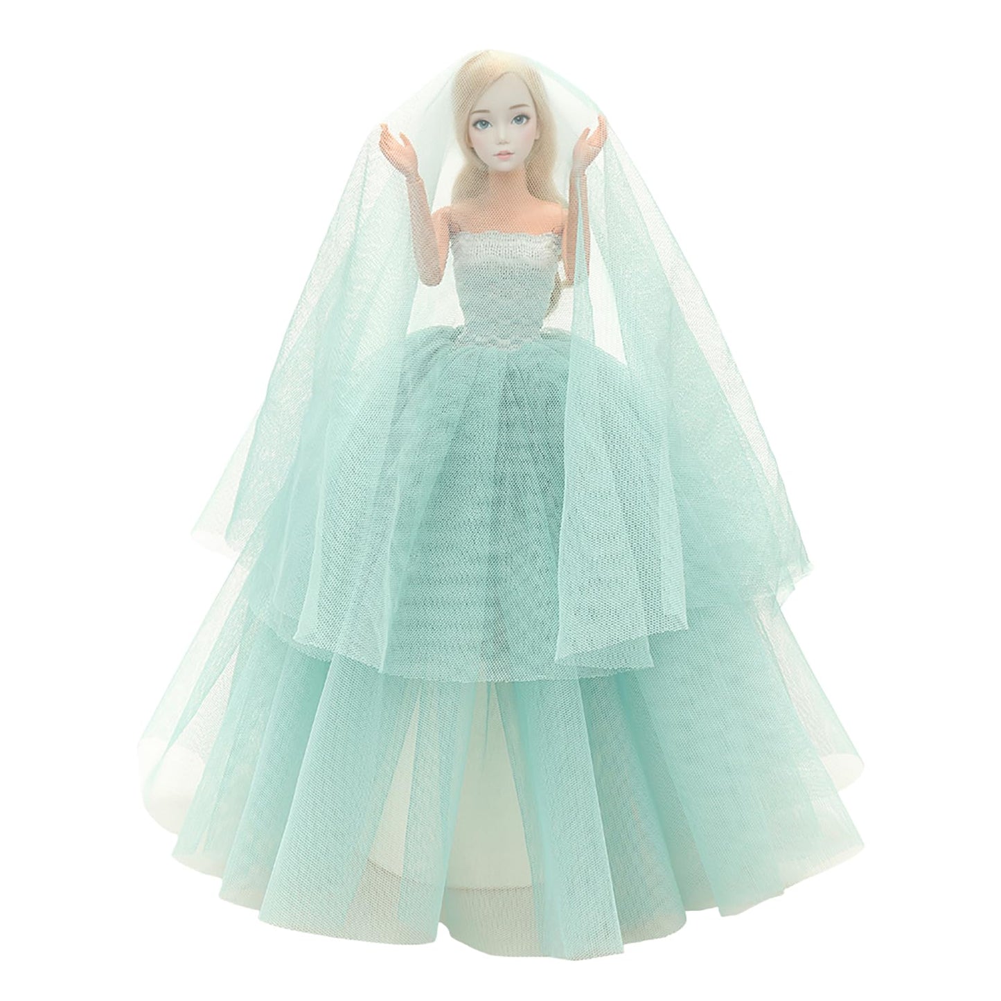 BARWA Light Blue Wedding Dress with Veil Evening Party Princess Light Blue Gown Dress for 11.5 inch Girl Doll