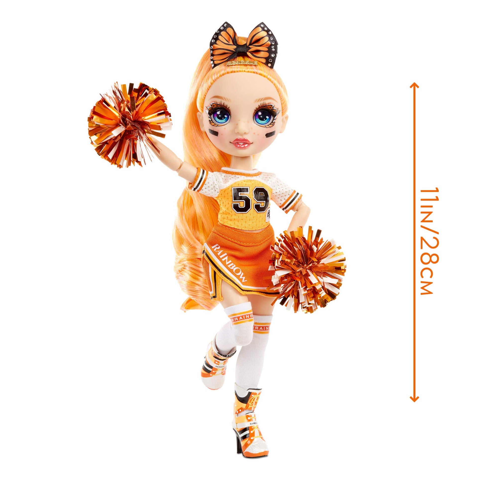 Rainbow High Cheer Poppy Rowan - Orange Cheerleader Fashion Doll with 2 Pom Poms and Doll Accessories, for Kids 6-12 Years Old