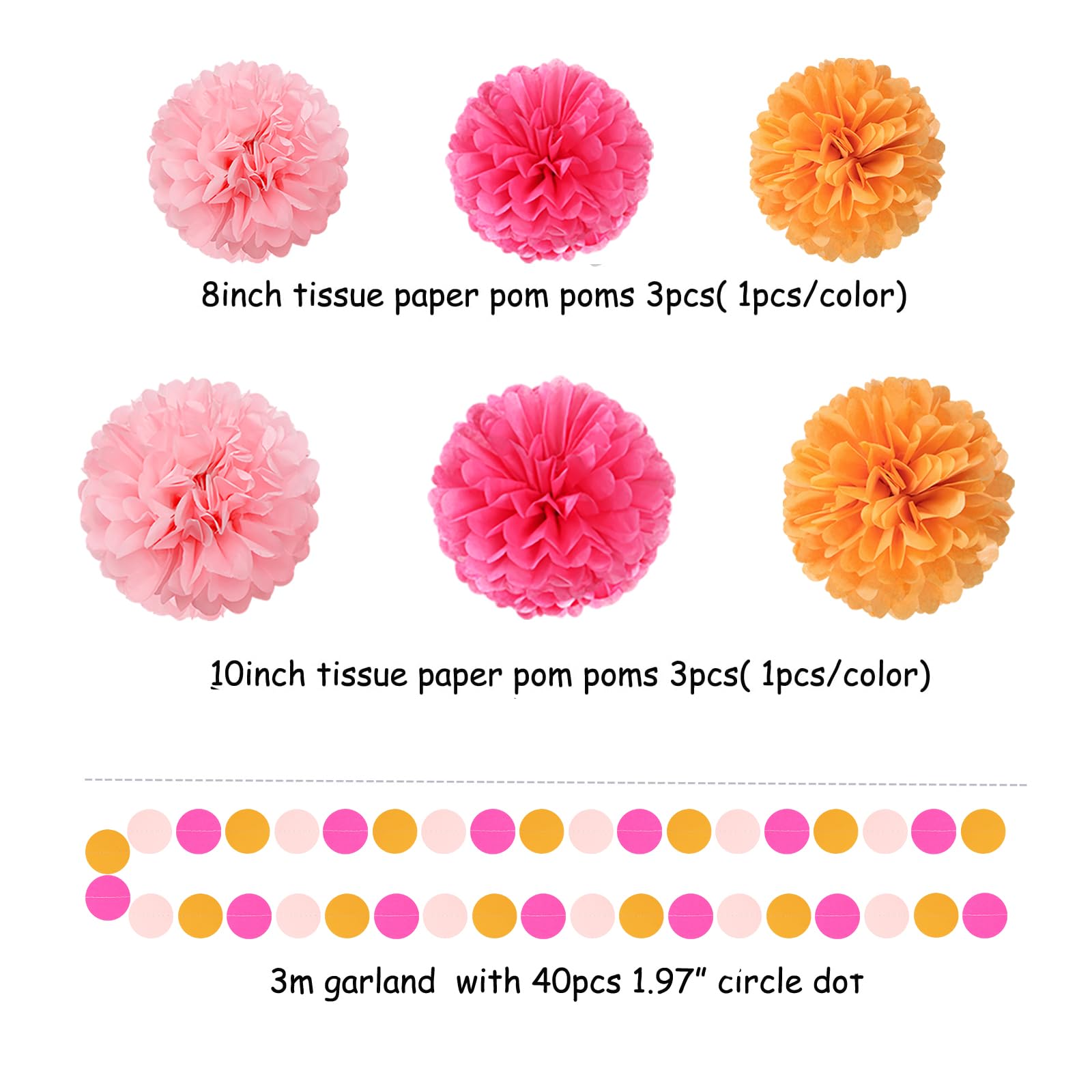 Hot-Pink Burnt-Orange Fall Party Decorations - 23pcs Birthday Baby Shower Tissue Pom Poms Streamers,Sunset Autumn Thanksgiving Tassel Garland