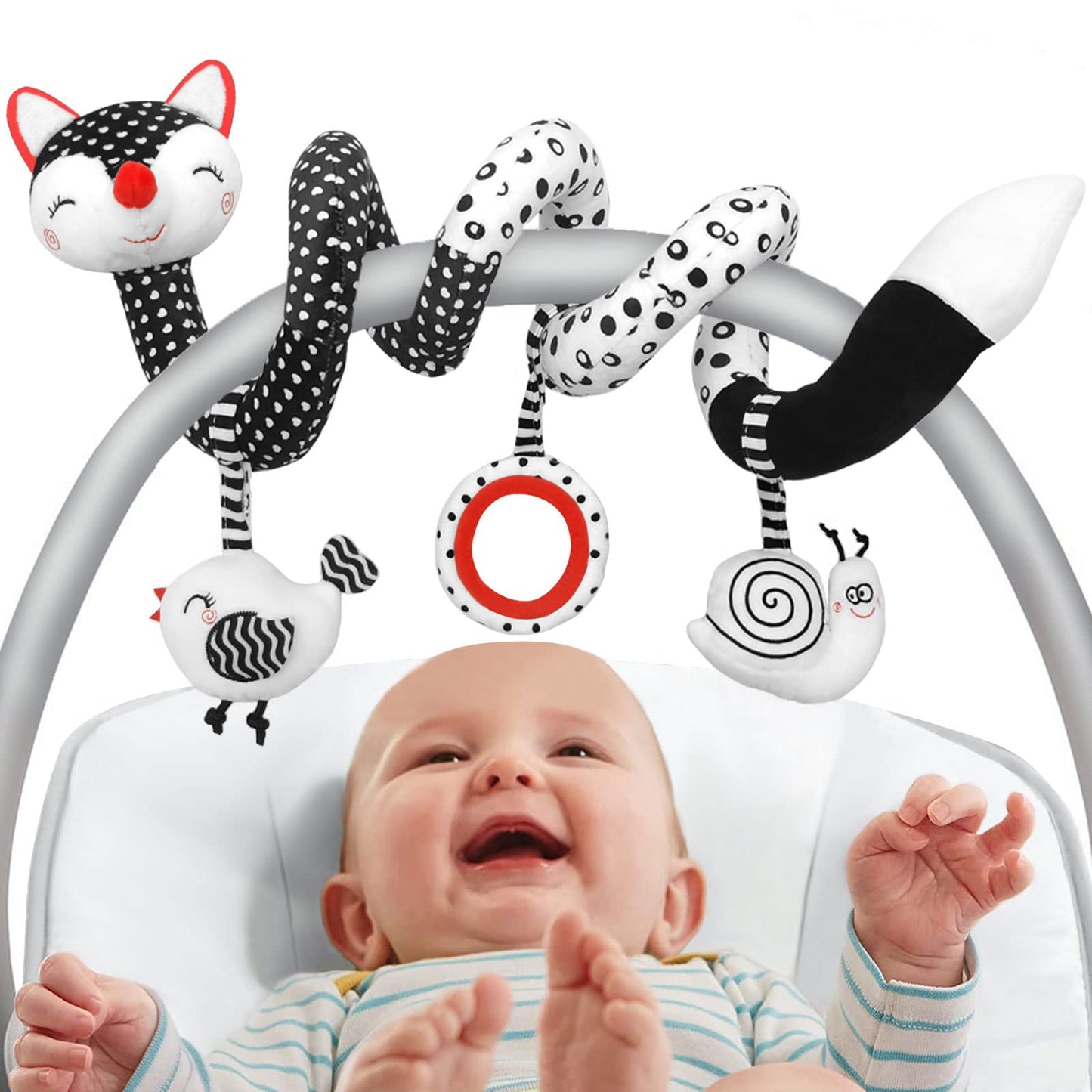 Car Seat Toys for Babies 0-6 Months Boy Girl Carseat Toys Hanging, Black and White High Contrast Baby Toy for Newborn, Baby Infant Sensory for Crib