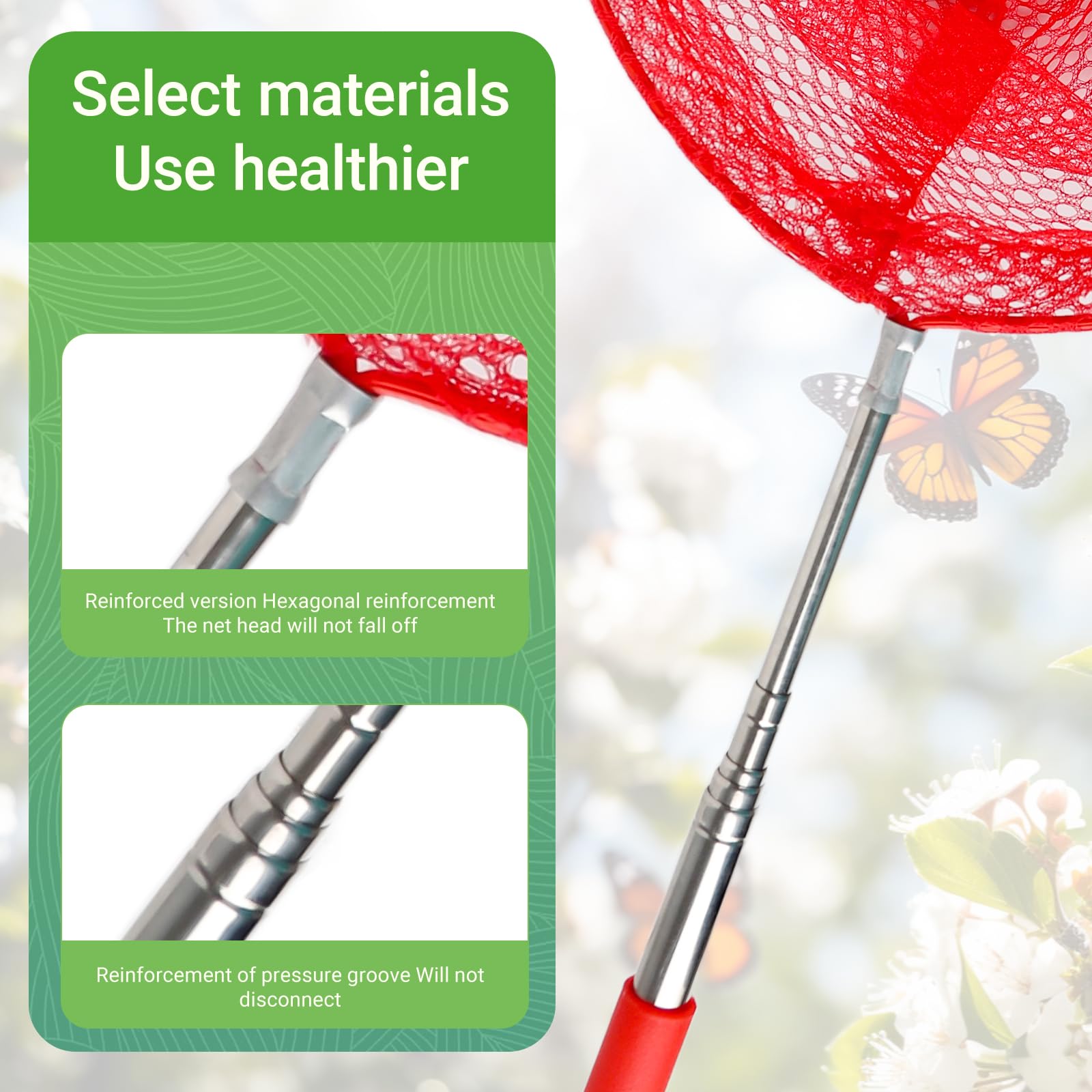 3 Pack Kids Telescopic Butterfly Fishing Net Set Extendable Anti Slip Bug Catching Kit with Box Cage Stickers Outdoor Toys