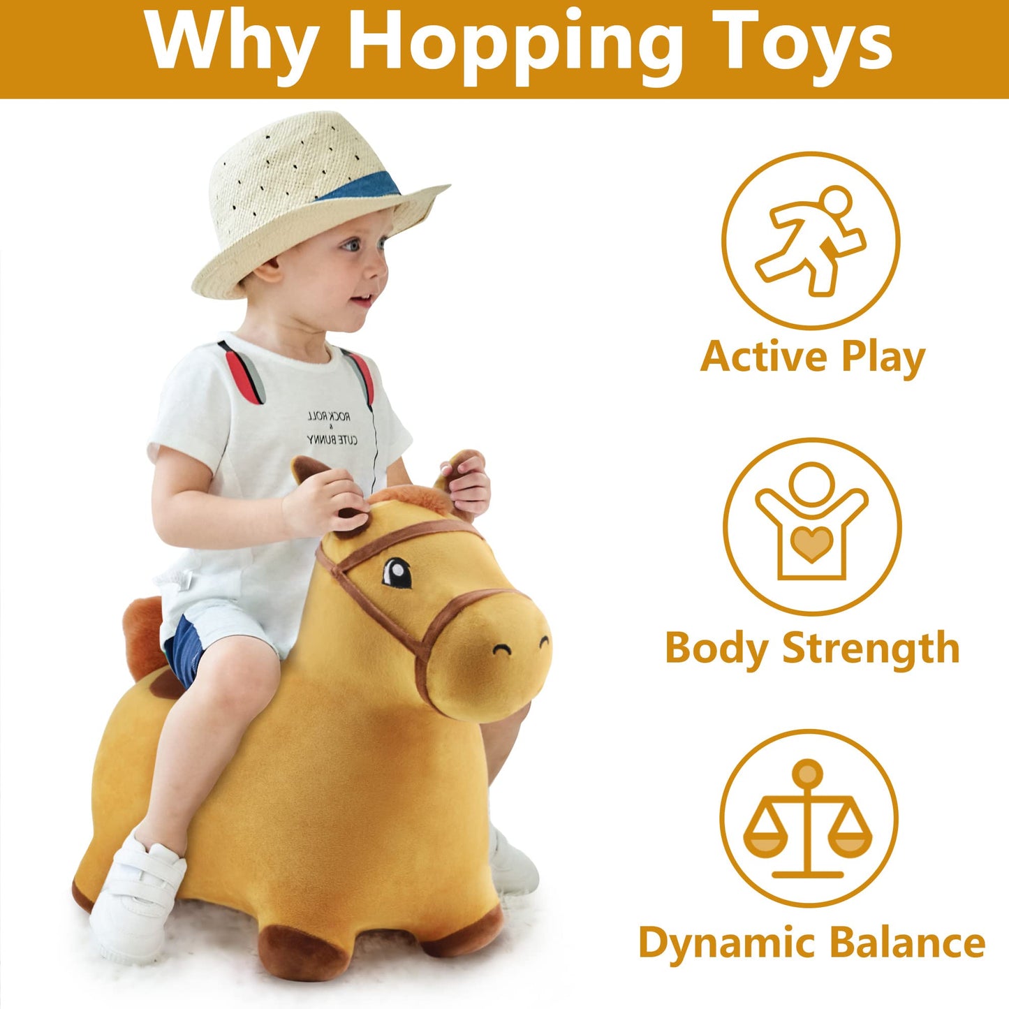 Bouncy Pals Toddler Horse Hopper Toy, Kids Outdoor Ride Bounce Farm Animal