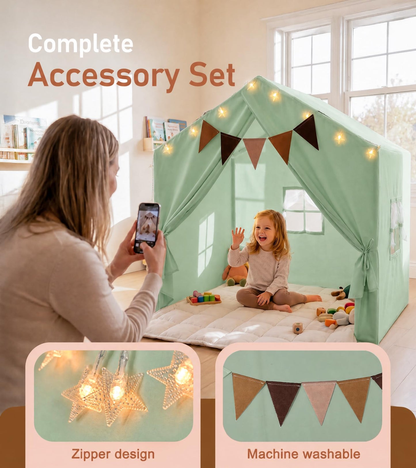 Little Dove Kids Play Tent with Star Lights & 2 Windows, Large Reading Nook & Playhouse for Indoor & Outdoor Use, Play Tent for Boys & Girls
