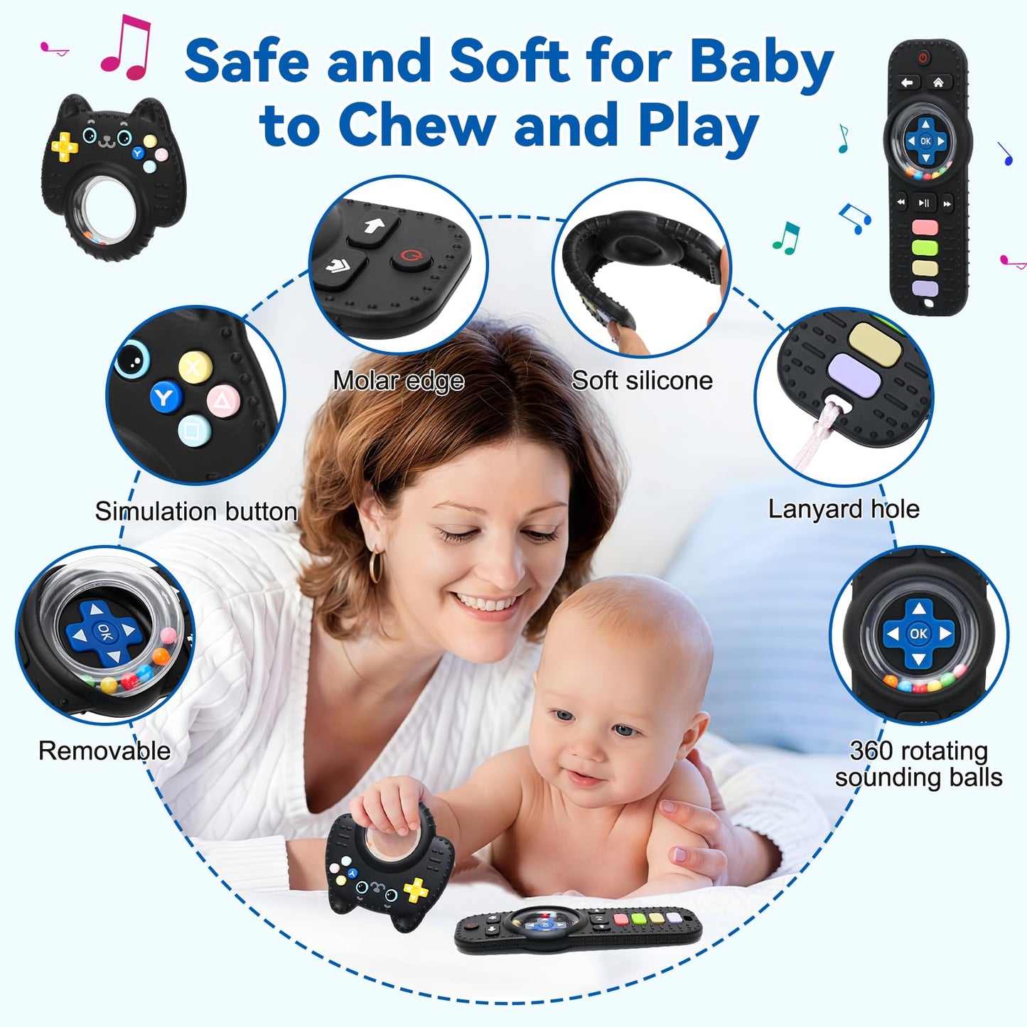 Suhunide Baby Rattles Teething Toys for Babies 3-6 Months - Remote Design.