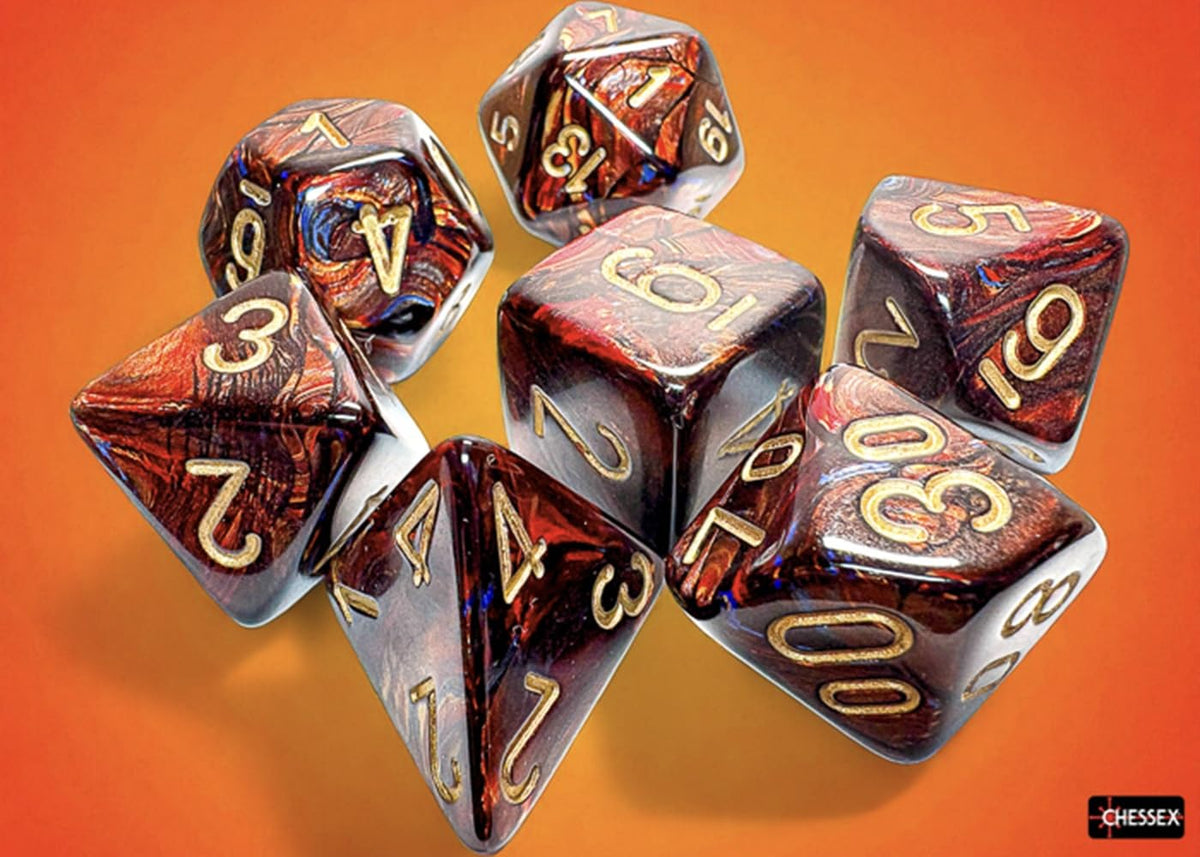 Chessex Mega-hedral Poly Set - Scarab, Blue Blood w/Gold (7)