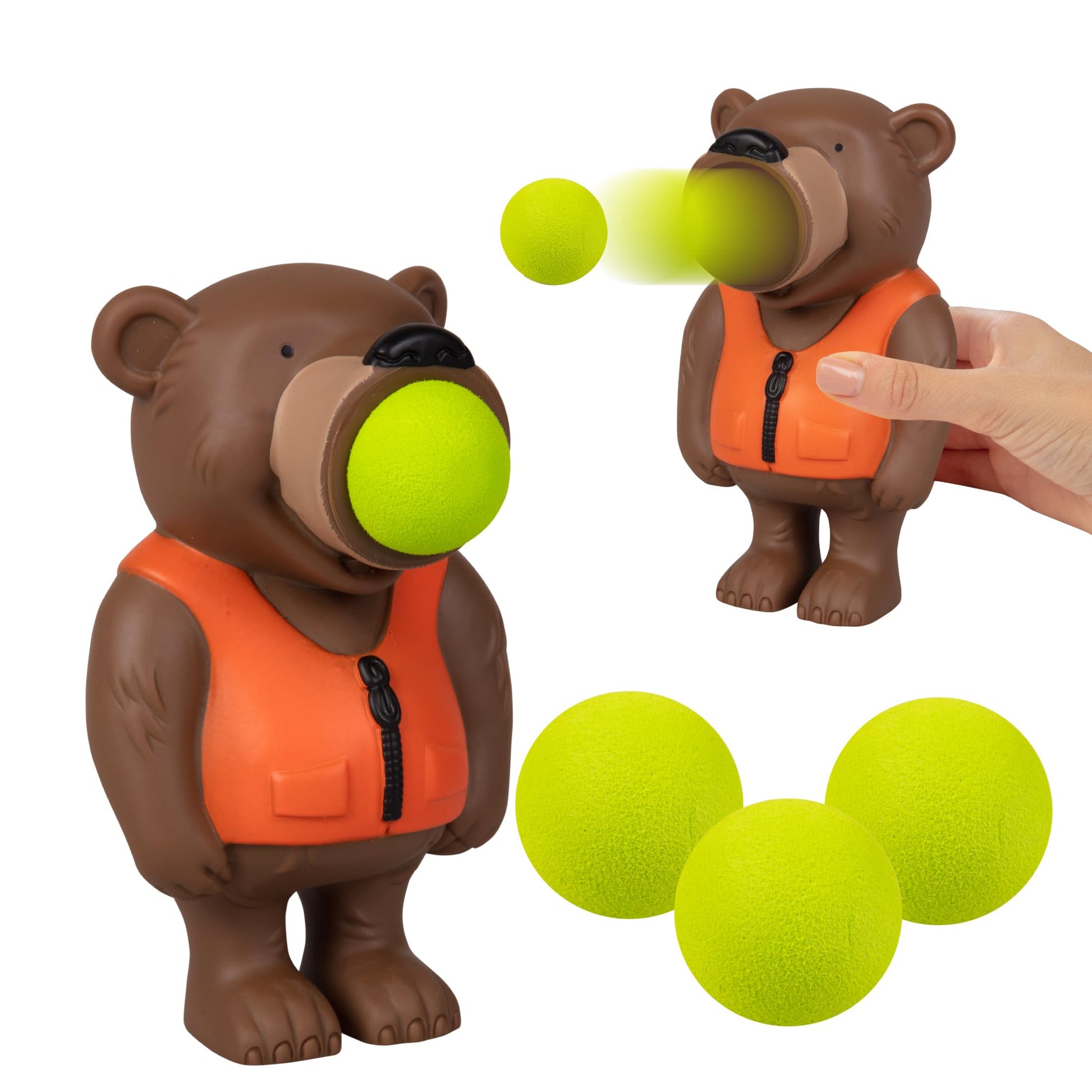 Hog Wild Bear Ball Popper Toy - Holiday Stocking Stuffer Includes 4 Soft Foam Balls - Squeeze to Pop Air Powered Balls Up to 20 Feet -