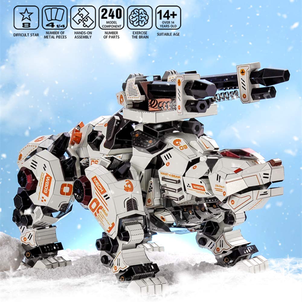 Microworld 3D Metal Puzzle, Mechanical White Polar Bear Metal Model Kits, DIY Challenging Laser Cut Brain Teaser Jigsaw Puzzle Collection Home Decor