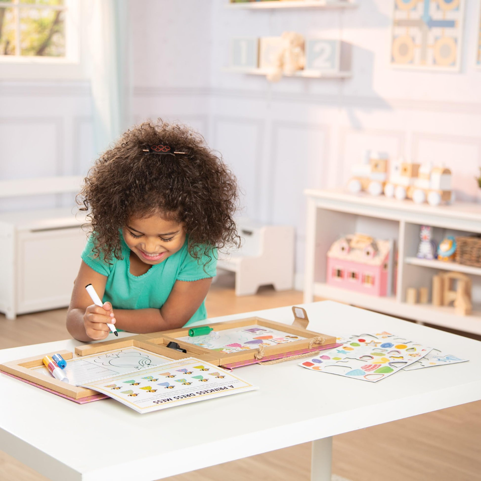 Melissa & Doug Natural Play: Play, Draw, Create Reusable Drawing & Magnet Kit - Princesses (54 Magnets, 5 Dry-Erase Markers) - FSC Certified