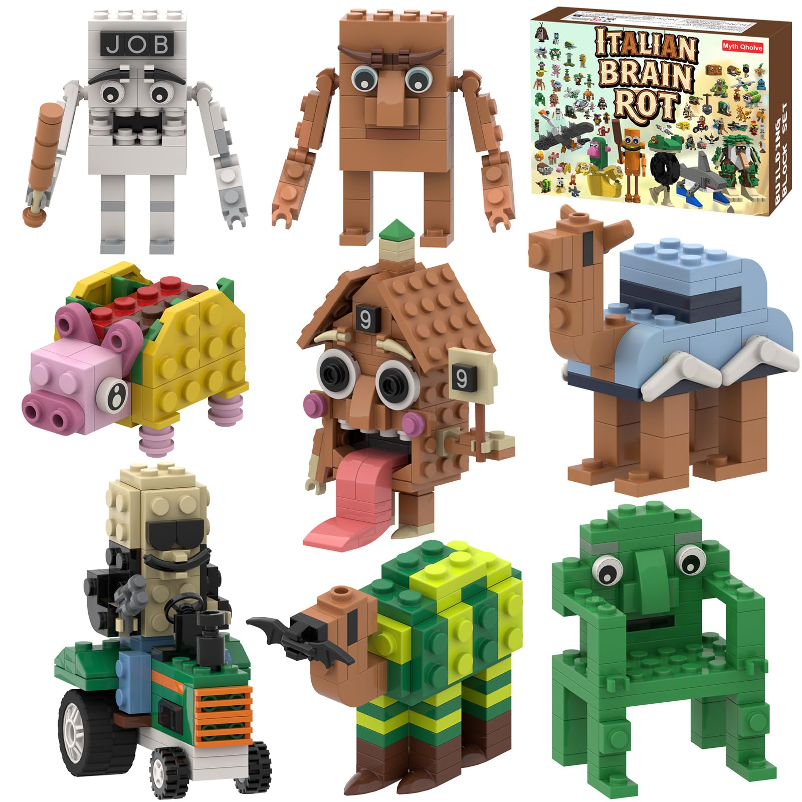 Myth Qholve Italian Brain Rot Unique Cartoon Characters Building Blocks 8 in 1 Educational & Entertaining Gift Idea for Kids Teens & Adults